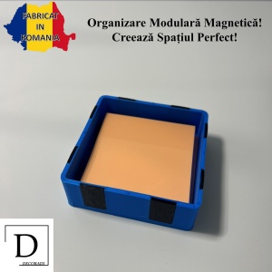 Tavita modulara magnetica, Albastru, 9 X 9 cm, imprimat 3D din PLA (Bioplastic)