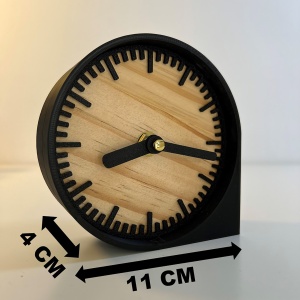 Ceas de birou - Mecanism SILENTIOS – DECORADI®, Eco-friendly, Cadran din Lemn Natural, Design Modern, Negru, Diametru 11 cm – Cadou sau Ceas de camera decorativ cu design modern, Printat 3D din PLA ECO(plastic biodegradabil) - Img 6
