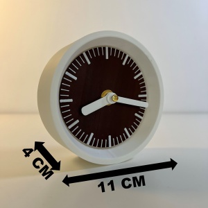 Ceas de birou - Mecanism SILENTIOS – DECORADI®, Eco-friendly, Design Modern, Colectie Kaleia, Alb / Maro, Diametru 11cm – Cadou sau Ceas de camera decorativ cu design modern, Printat 3D din PLA ECO (plastic biodegradabil) - Img 6