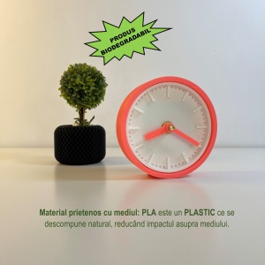 Ceas de birou - Mecanism SILENTIOS – DECORADI®, Eco-friendly, Design Modern, Colectie Spectrum, Alb / Roz, Diametru 11cm – Cadou sau Ceas de camera decorativ cu design modern, Printat 3D din PLA ECO(plastic biodegradabil) - Img 3