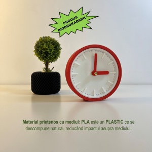 Ceas de birou - Mecanism SILENTIOS – DECORADI®, Eco-friendly, Design Modern, Colectie Spectrum, Alb / Rosu, Diametru 11cm – Cadou sau Ceas de camera decorativ cu design modern, Printat 3D din PLA ECO(plastic biodegradabil) - Img 3
