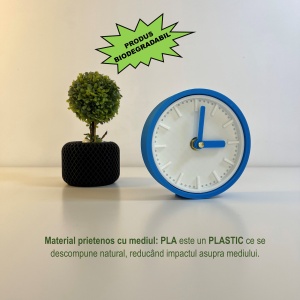 Ceas de birou - Mecanism SILENTIOS – DECORADI®, Eco-friendly, Design Modern, Colectie Spectrum, Alb / Albastru, Diametru 11cm – Cadou sau Ceas de camera decorativ cu design modern, Printat 3D din PLA ECO(plastic biodegradabil) - Img 3