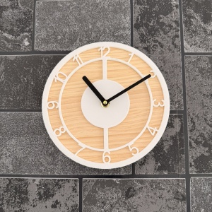 Ceas decorativ de perete, Mecanism SILENTIOS, DECORADI®, Diametru 21 cm, Afisare cu cifre arabe, Cadran din LEMN NATURAL, Eco-friendly, Alb, Design Modern, Negru, Printat 3D din PLA ECO(plastic biodegradabil)