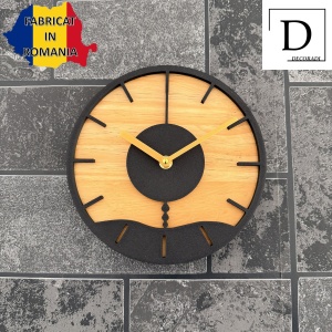 Ceas decorativ de perete, Mecanism SILENTIOS, DECORADI®, Diametru 21 cm, Cadran din LEMN NATURAL, Eco-friendly, Design Modern, Negru, Printat 3D din PLA ECO(plastic biodegradabil) - Img 5