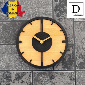 Ceas decorativ de perete, Mecanism SILENTIOS, DECORADI®, Diametru 21 cm, Cadran din LEMN NATURAL, Eco-friendly, Design Modern, Negru, Printat 3D din PLA ECO(plastic biodegradabil) - Img 5