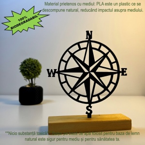 Decoratiune Casa, Busola – DECORADI®, Eco-friendly, Baza din Lemn Natural, Design Modern, Negru 16.5cm – Cadou sau Decoratiune de interior ideala pentru iubitorii de navigatie, Printat 3D din PLA ECO (plastic biodegradabil) - Img 3