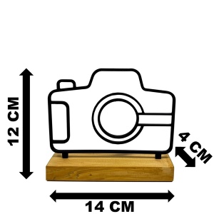Decoratiune Casa, Camera Foto – DECORADI®, Eco-friendly, Baza din Lemn Natural, Design Modern, Negru 12cm – Cadou sau Decoratiune interior ideala pentru iubitorii de fotografie, Printat 3D din PLA ECO (plastic biodegradabil) - Img 6