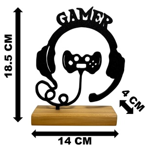 Decoratiune Casa, Casti Gaming – DECORADI®, Eco-friendly, Baza din Lemn Natural, Design Modern, Negru 17cm – Cadou sau Decoratiune de interior ideala pentru iubitorii de jocuri video, Printat 3D din PLA (plastic biodegradabil) - Img 6