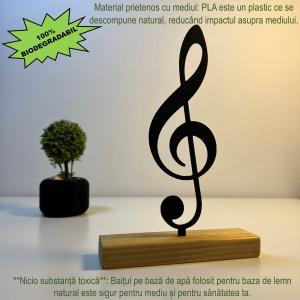Decoratiune Casa, Cheia Sol – DECORADI®, Eco-friendly, Baza din Lemn Natural, Design Modern, Negru 21cm – Cadou sau decoratiune de interior ideala pentru iubitorii de muzica, Printat 3D din PLA Eco (plastic biodegradabil) - Img 3