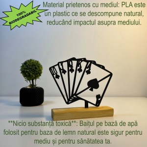 Decoratiune Casa, Chinta Roiala – DECORADI®, Eco-friendly, Baza din Lemn Natural, Design Modern, Negru 14cm – Cadou sau Decoratiune de interior pentru pasionatii de poker, Printat 3D din PLA Eco (plastic biodegradabil) - Img 3