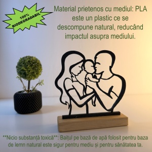 Decoratiune Casa, Familie – DECORADI®, Eco-friendly, Baza din Lemn Natural, Design Modern, Negru 15 cm – Cadou sau Decoratiune de interior minimalista, Printat 3D din PLA Eco (plastic biodegradabil) - Img 3