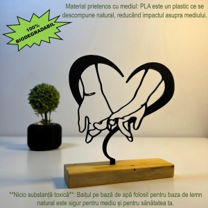 Decoratiune Casa, INDRAGOSTITI tinandu-se de mana – DECORADI®, Eco-friendly, Baza din Lemn Natural, Design Modern, Negru 16cm – Cadou sau Decoratiune de interior ideala pentru cupluri, Printat 3D din PLA Eco (plastic biodegradabil) - Img 3