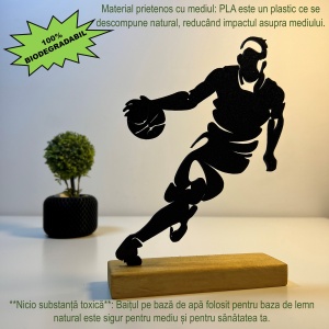 Decoratiune Casa, Jucator de baschet – DECORADI®, Eco-friendly, Baza din Lemn Natural, Design Abstract, Negru 20cm – Cadou sau Decoratiune de interior ideala pentru iubitorii de sport, Printat 3D din PLA Eco (plastic biodegradabil) - Img 3