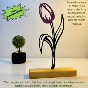Decoratiune Casa, Lalea – DECORADI®, Eco-friendly, Baza din Lemn Natural, Cadoul Perfect pentru persoana IUBITA, Negru / Mov 22 cm – Decoratiune de interior cu Design Modern, Printat 3D din PLA Eco (plastic biodegradabil) - Img 3