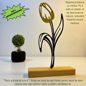 Decoratiune Casa, Lalea – DECORADI®, Eco-friendly, Baza din Lemn Natural, Cadoul Perfect pentru persoana IUBITA, Negru / Galben 22 cm – Decoratiune de interior cu Design Modern, Printat 3D din PLA Eco (plastic biodegradabil) - Img 3
