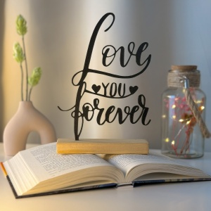 Decoratiune Casa, Love You Forever – DECORADI®, Eco-friendly, Baza din Lemn Natural, Cadoul Perfect pentru persoana IUBITA, Negru 21cm – Decoratiune de interior cu Design Modern, Printat 3D din PLA Eco (plastic biodegradabil)