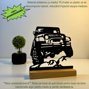 Decoratiune Casa, Masa clasica OFF-Road - DECORADI®, Eco-friendly, Baza din Lemn Natural, Cadou sau Decoratiune de interior pentru ideala iubitorii de masini, Design Modern, Negru 14.5cm, Printat 3D din PLA ECO(plastic biodegradabil) - Img 3