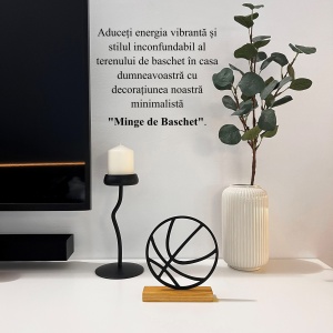 Decoratiune Casa, Minge de baschet – DECORADI®, Eco-friendly, Baza din Lemn Natural, Design Abstract, Negru 16.5cm – Cadou sau Decoratiune de interior ideala pentru iubitorii de sport, Printat 3D din PLA (plastic biodegradabil) - Img 4