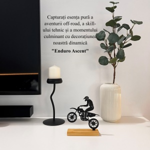 Decoratiune Casa, Motociclist – DECORADI®, Eco-friendly, Baza din Lemn Natural, Design Modern, Negru 17cm – Cadou sau Decoratiune de interior ideala pentru iubitorii de Moto, Printat 3D din PLA ECO(plastic biodegradabil) - Img 4
