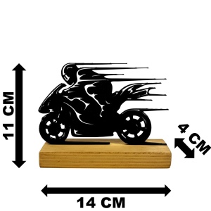 Decoratiune Casa, Motociclist – DECORADI®, Eco-friendly, Baza din Lemn Natural, Design Modern, Negru 11cm – Cadou sau Decoratiune de interior ideala pentru iubitorii de Moto, Printat 3D din PLA ECO(plastic biodegradabil) - Img 6