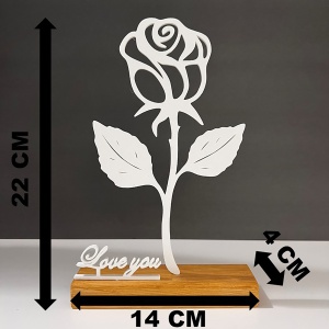 Decoratiune Casa, Trandafir LOVE YOU – DECORADI®, Eco-friendly, Baza din Lemn Natural, Cadoul Perfect pentru persoana IUBITA, Alb 22cm –Decoratiune de interior cu Design Modern, Printat 3D din PLA Eco (plastic biodegradabil) - Img 6