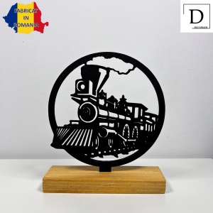 Decoratiune Casa, Tren clasic – DECORADI®, Eco-friendly, Baza din Lemn Natural, Design Modern, Negru 16cm – Cadou sau Decoratiune de interior ideala pentru iubitorii de calatorii, Printat 3D din PLA ECO (plastic biodegradabil) - Img 2