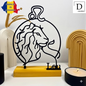 Decoratiune Casa, zodia LEU – DECORADI®, Eco-friendly, Baza din Lemn Natural, Design Abstract, Negru 19.5 cm – Cadou sau Decoratiune de interior cu design modern, Printat 3D din PLA Eco (plastic biodegradabil) - Img 2