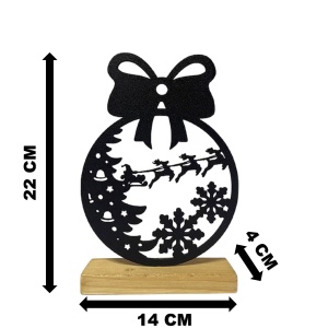 Decorațiune Crăciun, Glob cu Fundiță, Moș Crăciun și Fulgi de Zăpadă – Eco-friendly, Baza din Lemn Natural, Negru 22cm, Handmade, Decor Interior Birou, Sufragerie, Cadou Crăciun, Printat 3D din PLA Eco (plastic biodegradabil), DECORADI® - Img 6
