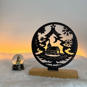 Decorațiune Crăciun, Glob cu Peisaj de Iarnă și Biserică– Eco-friendly, Baza din Lemn Natural, Negru 17cm, Handmade, Decor Interior Birou, Sufragerie, Cadou Crăciun, Printat 3D din PLA Eco (plastic biodegradabil), DECORADI® - Img 2