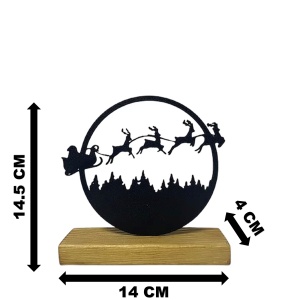 Decorațiune Crăciun, Moș Crăciun cu Renii – Eco-friendly, Baza din Lemn Natural, Negru 14.5cm, Handmade, Decor Interior Birou, Sufragerie, Cadou Crăciun, Printat 3D din PLA Eco (plastic biodegradabil), DECORADI® - Img 6