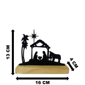 Decorațiune Crăciun Nașterea Domnului– Eco-friendly, Baza din Lemn Natural, Negru 13cm, Handmade, Decor Interior Birou, Sufragerie, Cadou Crăciun, Printat 3D din PLA Eco (plastic biodegradabil), DECORADI® - Img 6