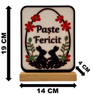 Decoratiune Paste Fericit, Eco-friendly, Baza din Lemn Natural, Multicolor, 19 cm, Handmade, Decor Interior Birou, Sufragerie, Cadou Paste, Printat 3D din PLA Eco (plastic biodegradabil), DECORADI® - Img 6