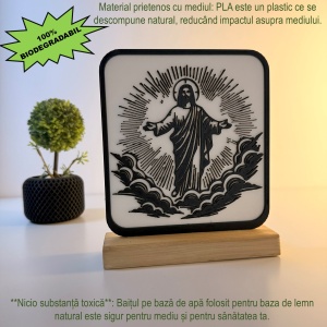 Decoratiune religioasa Iisus Hristos inaltat, design modern, alb/negru, 17x14x4cm - Img 3