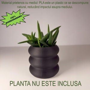 Ghiveci pentru plante mici (planta nu este inclusa), Diametru intern 6 cm, Negru, Printat 3D din PLA ECO(plastic biodegradabil) - Img 3