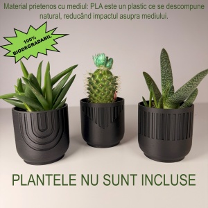 Set 3 Ghivece pentru plante mici (plantele nu sunt incluse), Diametru intern 6.5 cm, Negru, Printat 3D din PLA ECO(plastic biodegradabil) - Img 3
