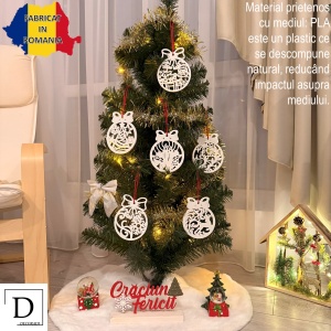 Set 6 ornamente brad Craciun Eco-friendly, Alb, diametru 9 cm, Cadou Crăciun, Printat 3D din PLA Eco (plastic biodegradabil), DECORADI® - Img 2