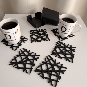Set 6 suporturi / coastere pahare, patrat, 10 X 10 cm, Negru, cutie inclusa, imprimate 3D - Img 5