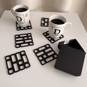 Set 6 suporturi / coastere pahare, patrat, 9 X 9 cm, Negru, cutie inclusa, imprimate 3D - Img 5