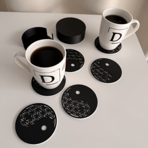 Set 6 suporturi / coastere pahare, Yin Yang, rotund, diametru 9 cm, alb / negru, cutie inclusa, imprimate 3D - Img 5