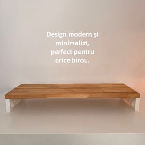 Suport monitor, 60 X 20 X 8 CM, Picioare printate 3D din PLA (Bioplastic), Alb, Panou din lemn natural (Fag) - Img 5