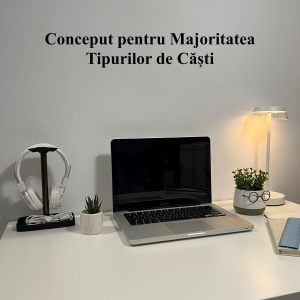 Suport pentru casti de birou cu tavita, Negru, Aluminiu eloxat, imprimat 3D din PLA (Bioplastic), Material moale - Img 4