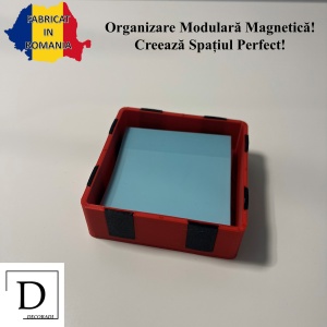Tavita modulara magnetica, Rosu, 9 X 9 cm, imprimat 3D din PLA (Bioplastic)
