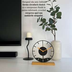 Ceas de birou - Mecanism SILENTIOS – DECORADI®, Eco-friendly, Baza din Lemn Natural, Design Abstract, Negru 22 cm – Cadou sau Ceas de camera decorativ cu design modern, Printat 3D din PLA Eco (plastic biodegradabil) - Img 5