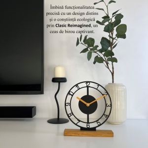 Ceas de birou - Mecanism SILENTIOS – DECORADI®, Eco-friendly, Baza din Lemn Natural, Afisare cu cifre arabe, Design Abstract, Negru 22 cm – Cadou sau Ceas de camera decorativ cu design modern, Printat 3D din PLA ECO(plastic biodegradabil) - Img 5