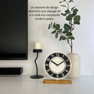 Ceas de birou - Mecanism SILENTIOS – DECORADI®, Eco-friendly, Baza din Lemn Natural, Afisare cu cifre arabe, Design Abstract, Alb / Negru 22.5 cm – Cadou sau Ceas de camera decorativ cu design modern, Printat 3D din PLA (plastic biodegradabil) - Img 5