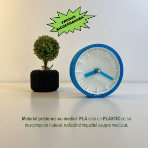 Ceas de birou - Mecanism SILENTIOS – DECORADI®, Eco-friendly, Design Modern, Colectie Spectrum, Alb / Albastru inchis, Diametru 11cm – Cadou sau Ceas de camera decorativ cu design modern, Printat 3D din PLA ECO(plastic biodegradabil) - Img 3