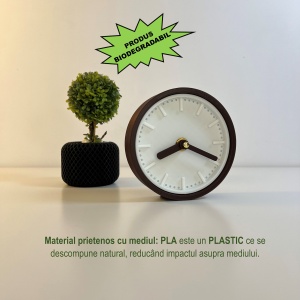 Ceas de birou - Mecanism SILENTIOS – DECORADI®, Eco-friendly, Design Modern, Colectie Spectrum, Alb / Maro deschis, Diametru 11cm – Cadou sau Ceas de camera decorativ cu design modern, Printat 3D din PLA ECO(plastic biodegradabil) - Img 3