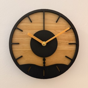 Ceas decorativ de perete, Mecanism SILENTIOS, DECORADI®, Diametru 21 cm, Cadran din LEMN NATURAL, Eco-friendly, Design Modern, Negru, Printat 3D din PLA ECO(plastic biodegradabil)
