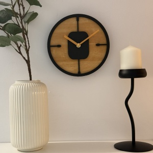 Ceas decorativ de perete, Mecanism SILENTIOS, DECORADI®, Diametru 21 cm, Cadran din LEMN NATURAL, Eco-friendly, Design Modern, Negru, Printat 3D din PLA ECO(plastic biodegradabil) - Img 2