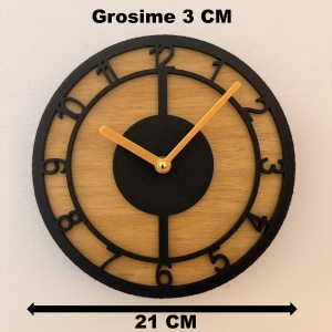 Ceas decorativ de perete, Mecanism SILENTIOS, DECORADI®, Diametru 21 cm, Afisare cu cifre arabe, Eco-friendly, Cadran din LEMN NATURAL, Design Modern, Alb, Printat 3D din PLA ECO(plastic biodegradabil) - Img 2